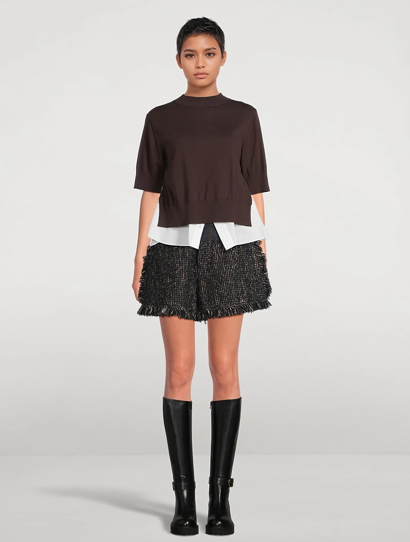 Tweed And Denim Shorts