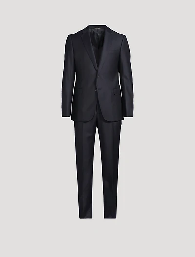 Wool Stippled Micro-Chevron Two-Piece Suit