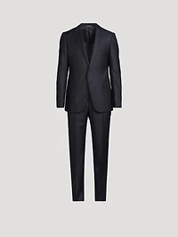 Wool Stippled Micro-Chevron Two-Piece Suit