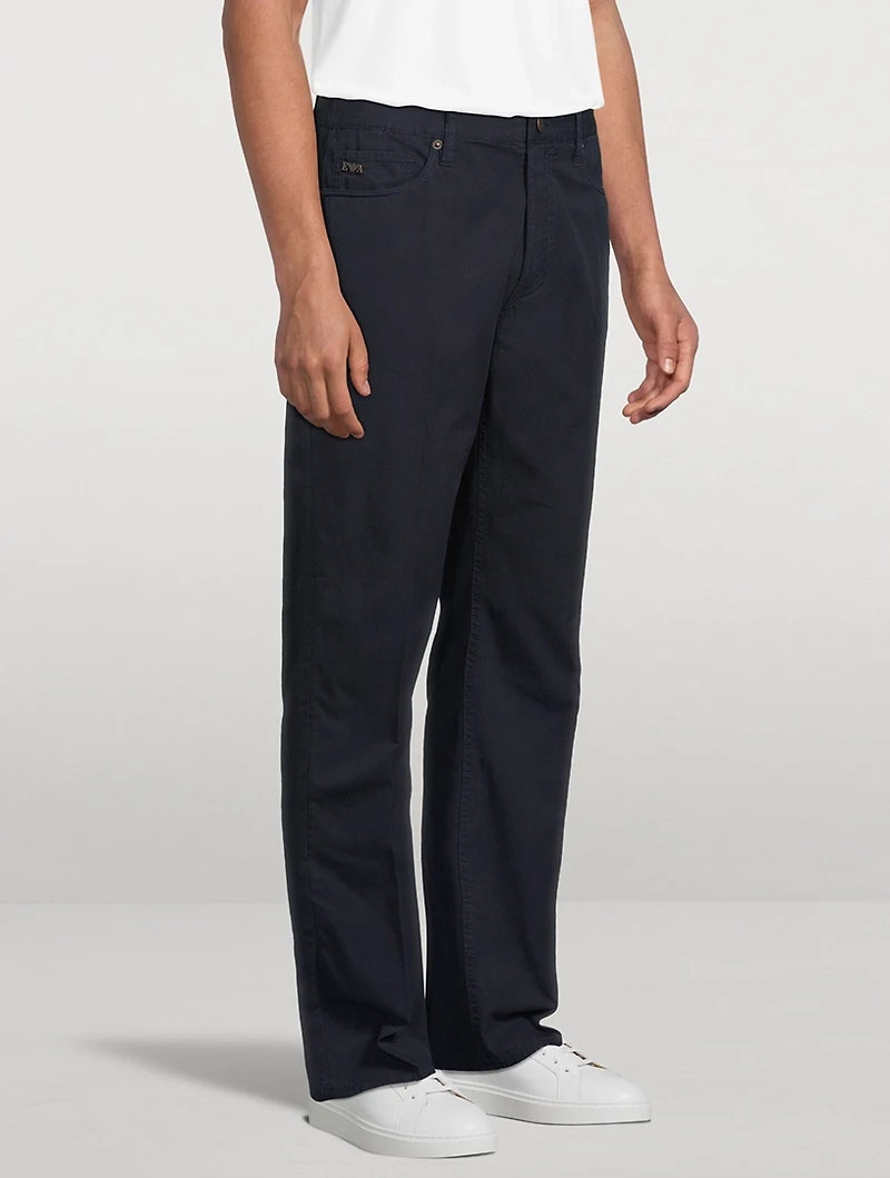Washed Twill Slim Straight Pants