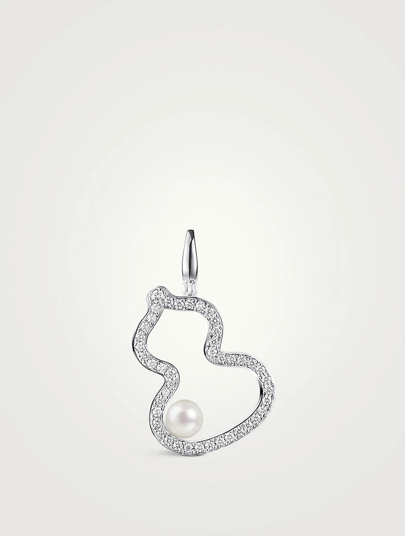 Large Wulu 8K white gold Pendant With Akoya Pearl And Diamonds