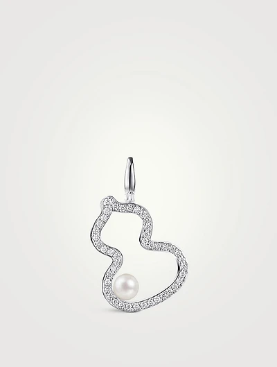 Large Wulu 8K white gold Pendant With Akoya Pearl And Diamonds