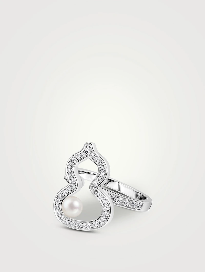 Medium Wulu 18K White Gold Ring With Akoya Pearl And Diamonds