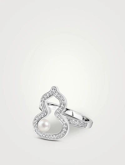 Medium Wulu 18K White Gold Ring With Akoya Pearl And Diamonds