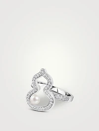 Medium Wulu 18K White Gold Ring With Akoya Pearl And Diamonds
