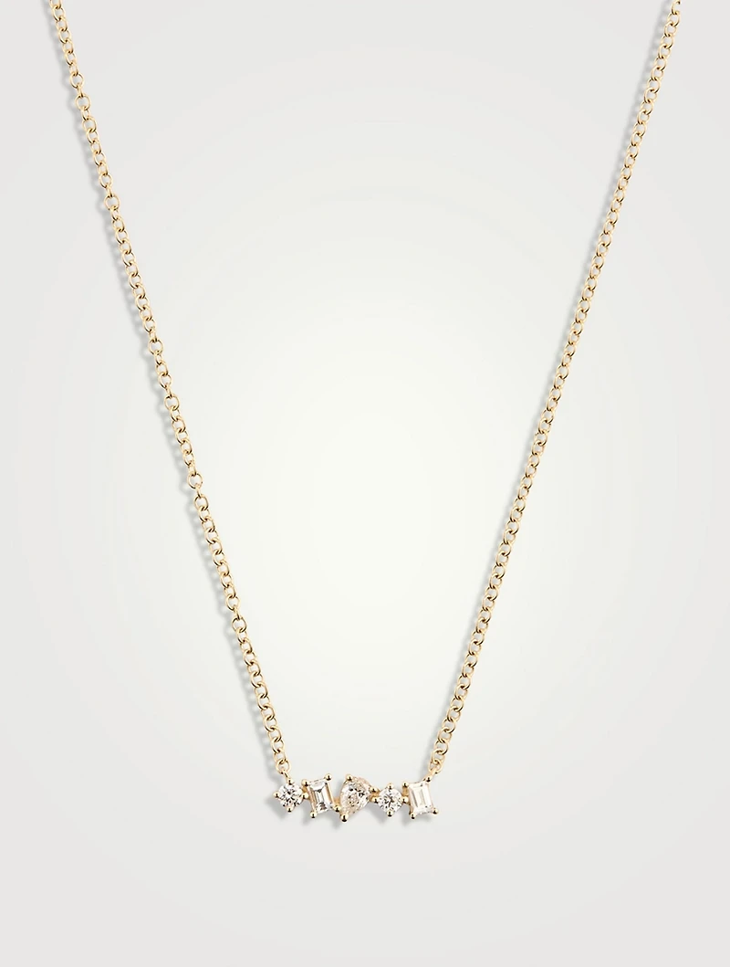 14K Gold Diamond Multifaceted Mini Bar Necklace