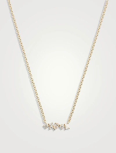 14K Gold Diamond Multifaceted Mini Bar Necklace