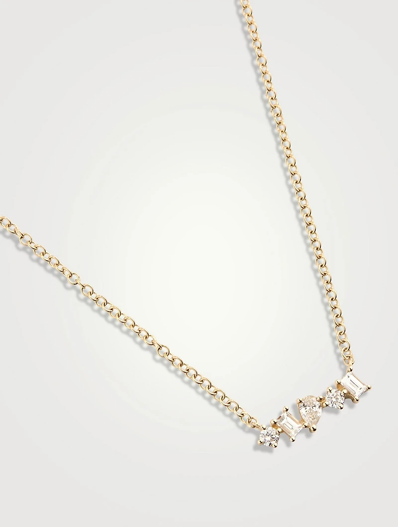 14K Gold Diamond Multifaceted Mini Bar Necklace