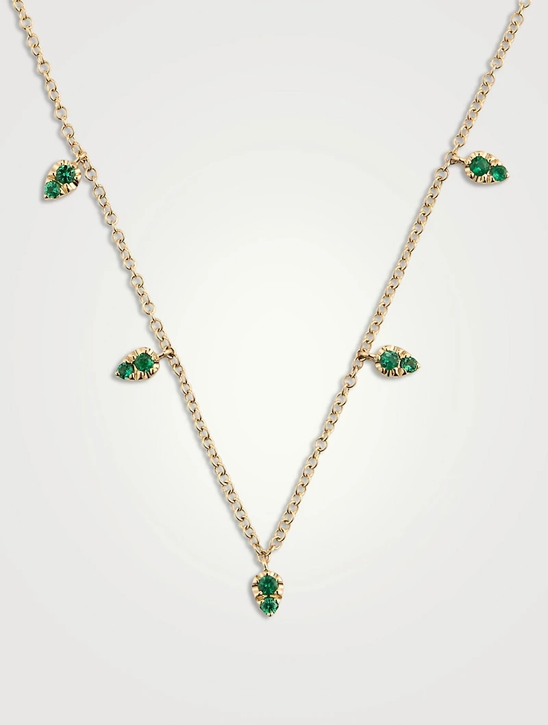 14K Gold Emerald Five Teardrop Choker Necklace