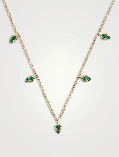 14K Gold Emerald Five Teardrop Choker Necklace