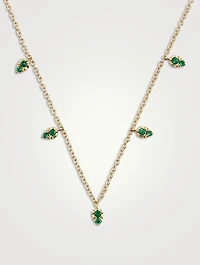 14K Gold Emerald Five Teardrop Choker Necklace