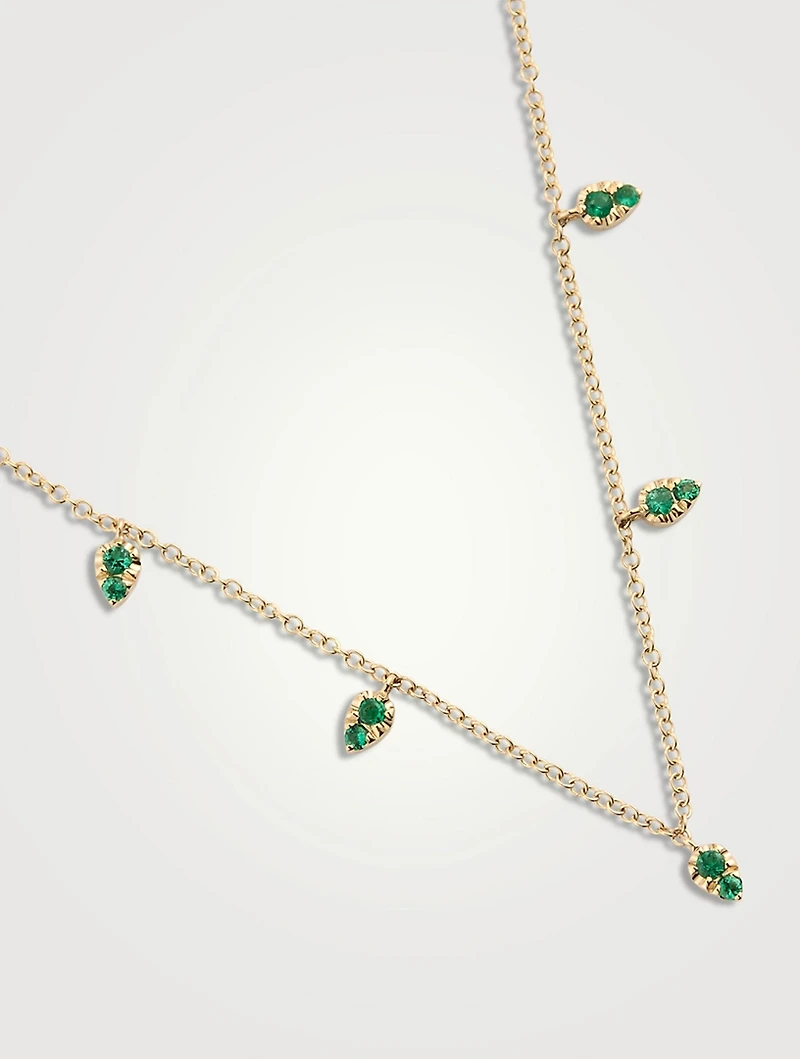 14K Gold Emerald Five Teardrop Choker Necklace