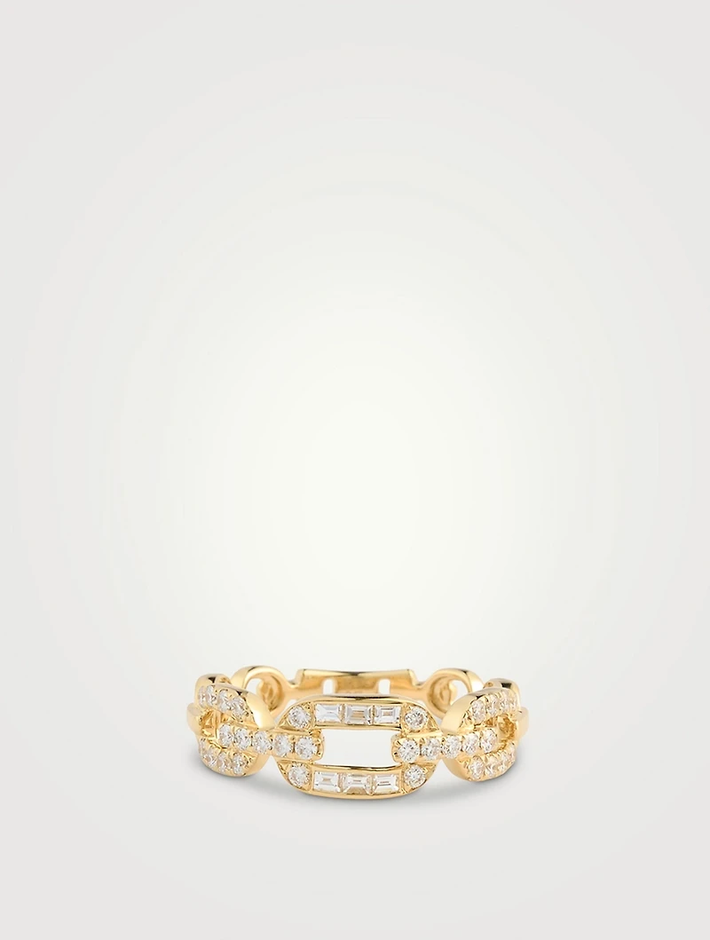 14K Gold Graduated Chain Ring With Diamonds