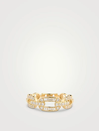14K Gold Graduated Chain Ring With Diamonds