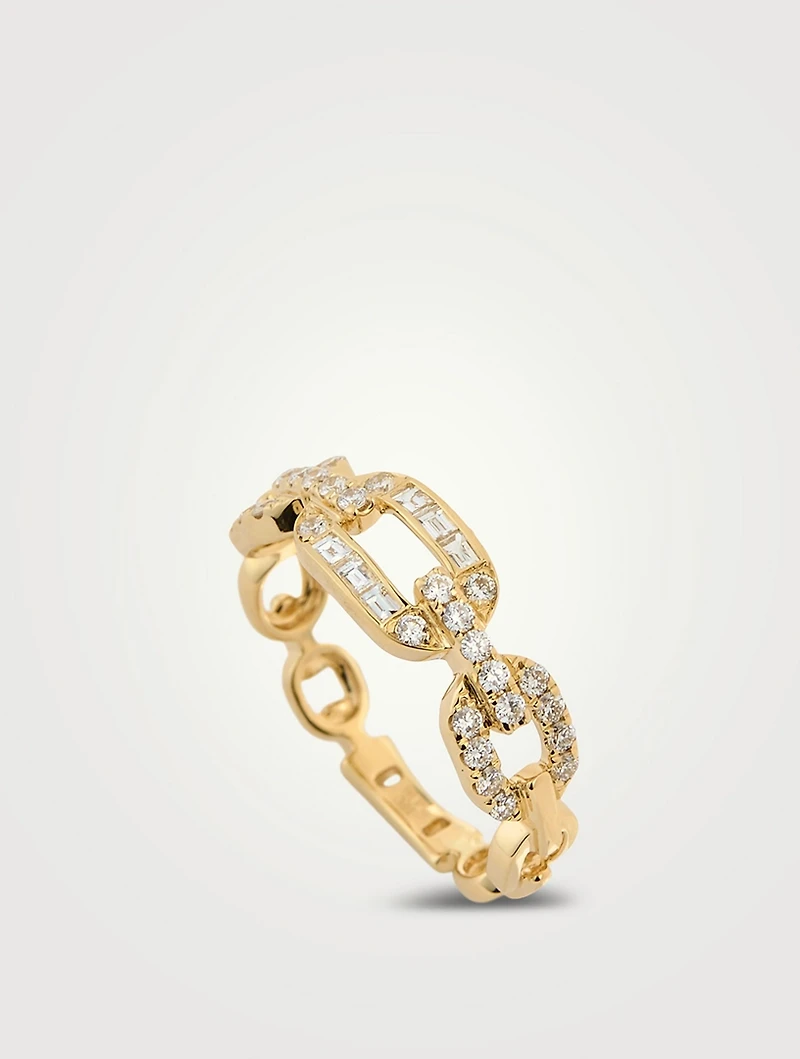 14K Gold Graduated Chain Ring With Diamonds
