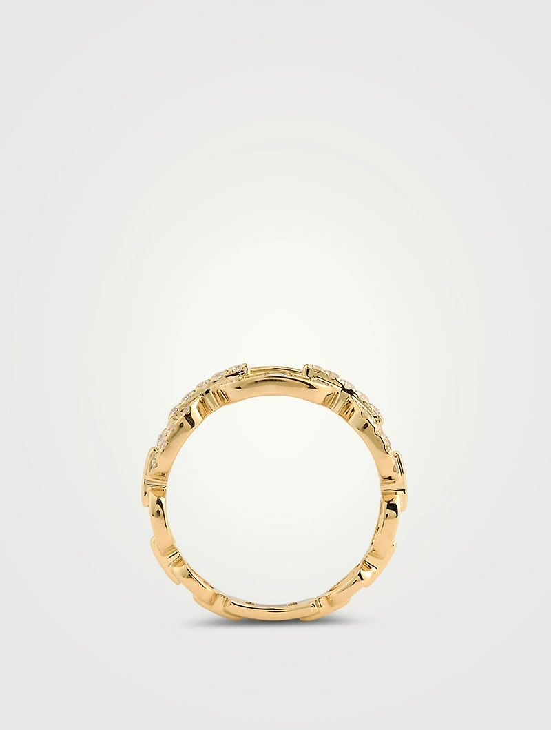 14K Gold Graduated Chain Ring With Diamonds