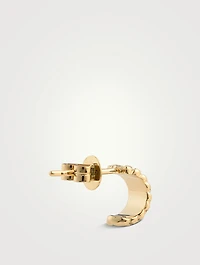 14K Gold Herringbone Huggie Hoop Earrings With Diamonds