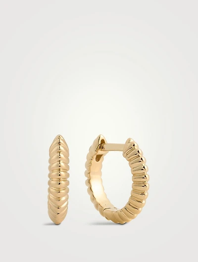 1K Gold Fluted Knife Edge Huggie Hoop Earrings