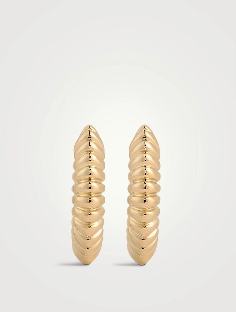 1K Gold Fluted Knife Edge Huggie Hoop Earrings