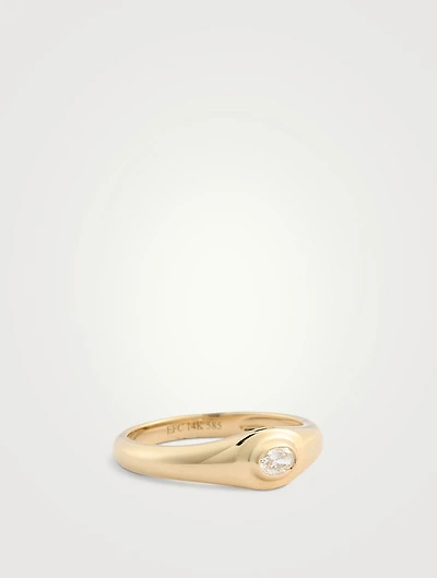 14K Gold Oval Diamond Signet Ring