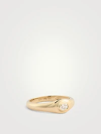 14K Gold Oval Diamond Signet Ring