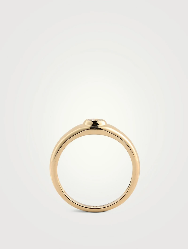14K Gold Oval Diamond Signet Ring