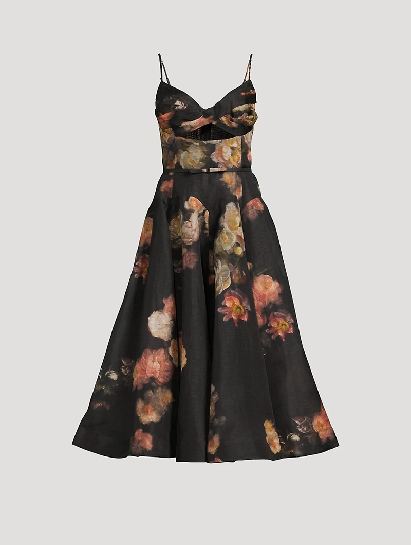 Hypnotic Twist-Front Midi Dress Floral Print