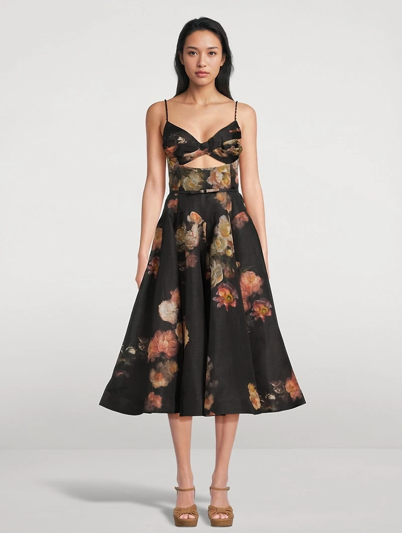 Hypnotic Twist-Front Midi Dress Floral Print
