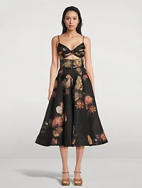 Hypnotic Twist-Front Midi Dress Floral Print