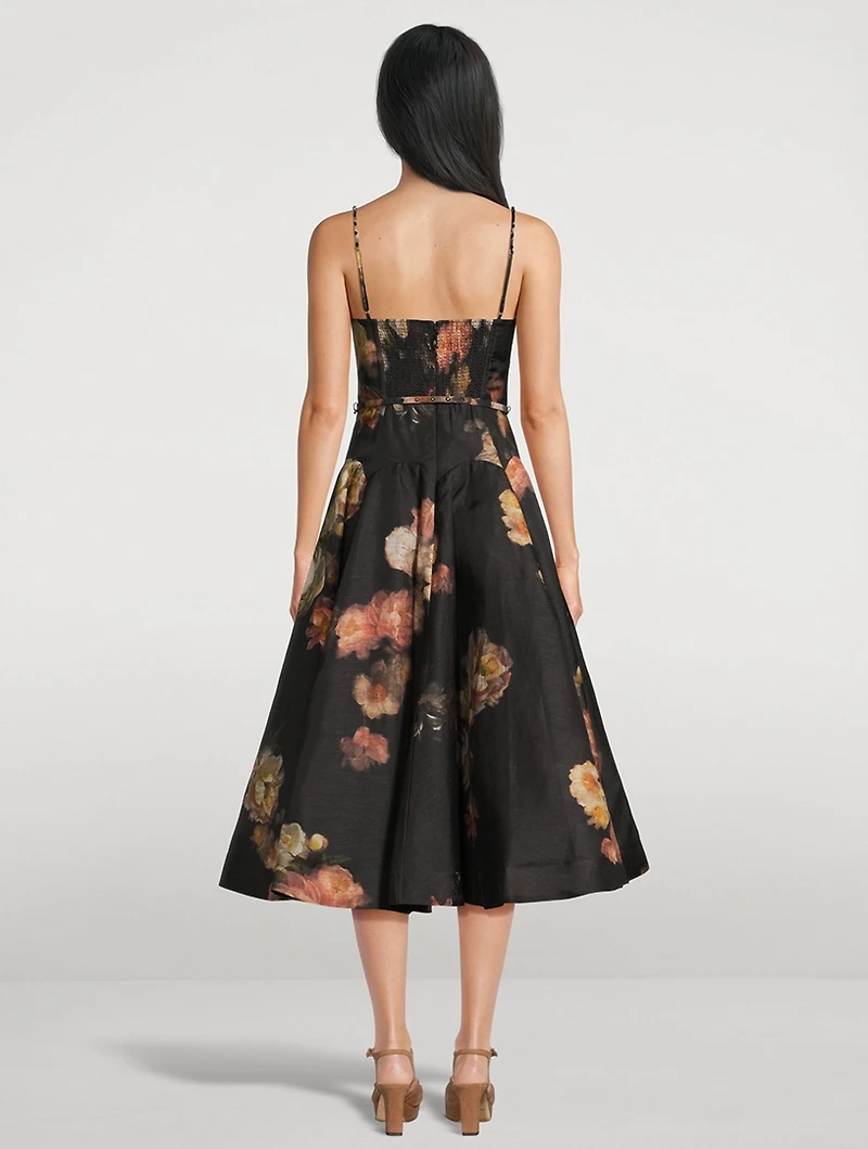 Hypnotic Twist-Front Midi Dress Floral Print