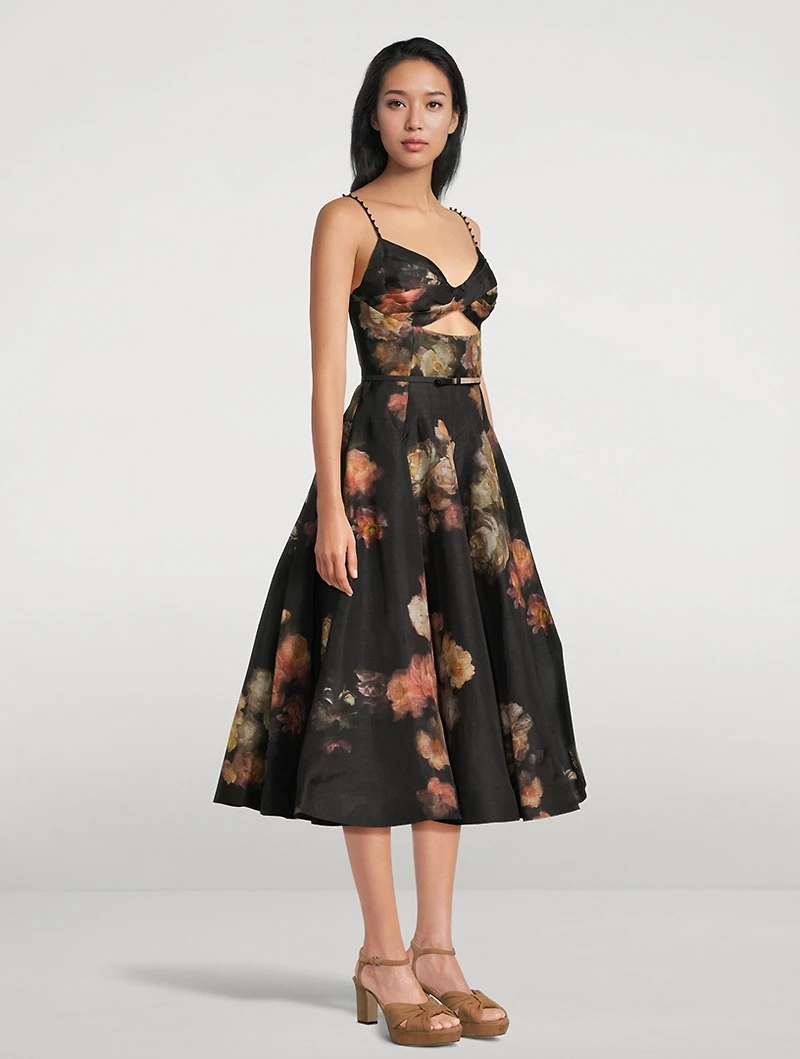 Hypnotic Twist-Front Midi Dress Floral Print