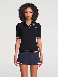 Serif Logo Cable-Knit Polo Shirt