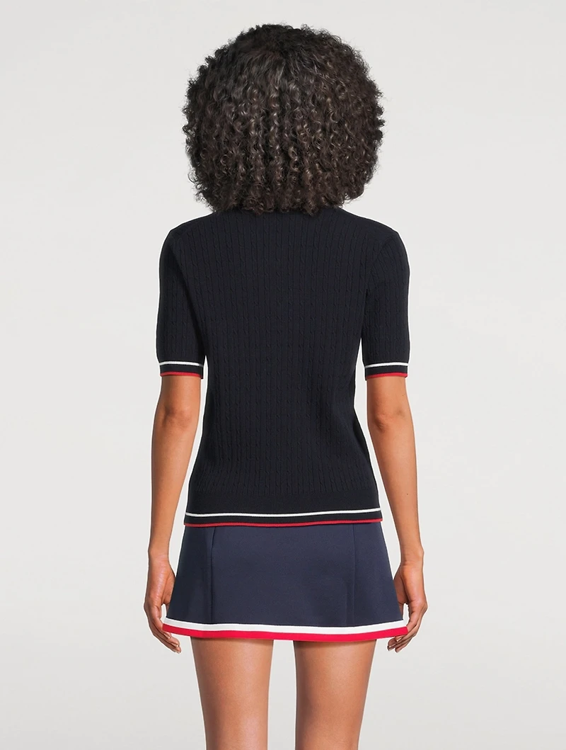 Serif Logo Cable-Knit Polo Shirt