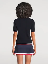 Serif Logo Cable-Knit Polo Shirt