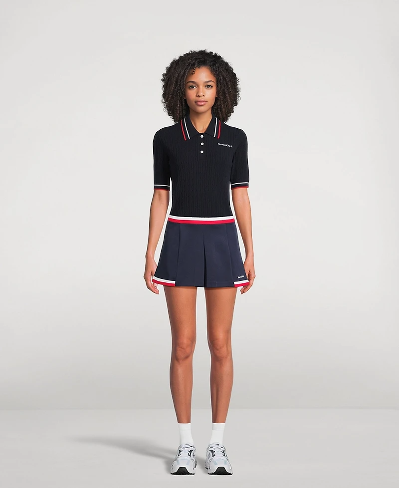 Serif Logo Cable-Knit Polo Shirt
