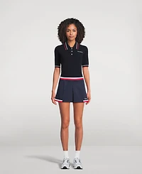 Serif Logo Cable-Knit Polo Shirt