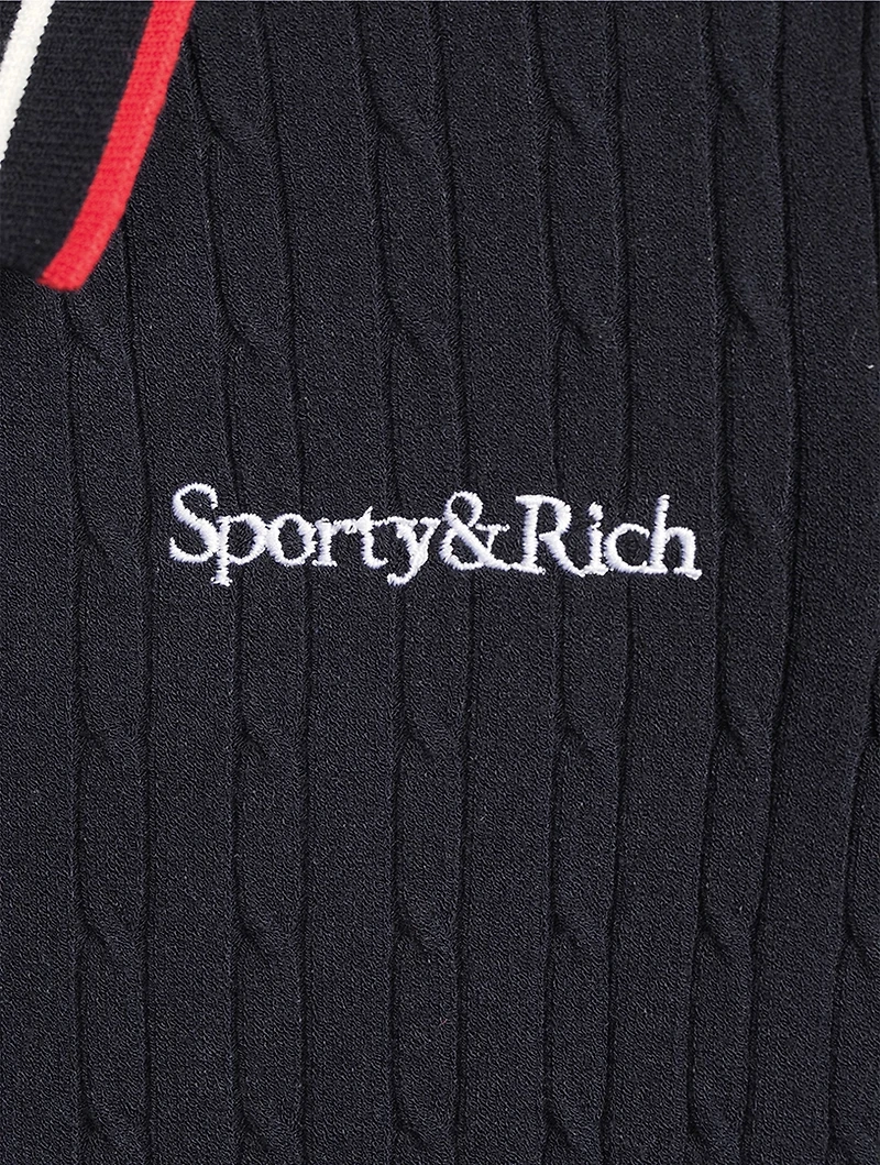 Serif Logo Cable-Knit Polo Shirt