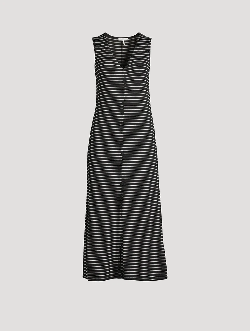 Striped Knit Button-Front Dress