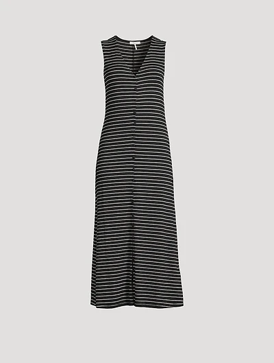 Striped Knit Button-Front Dress