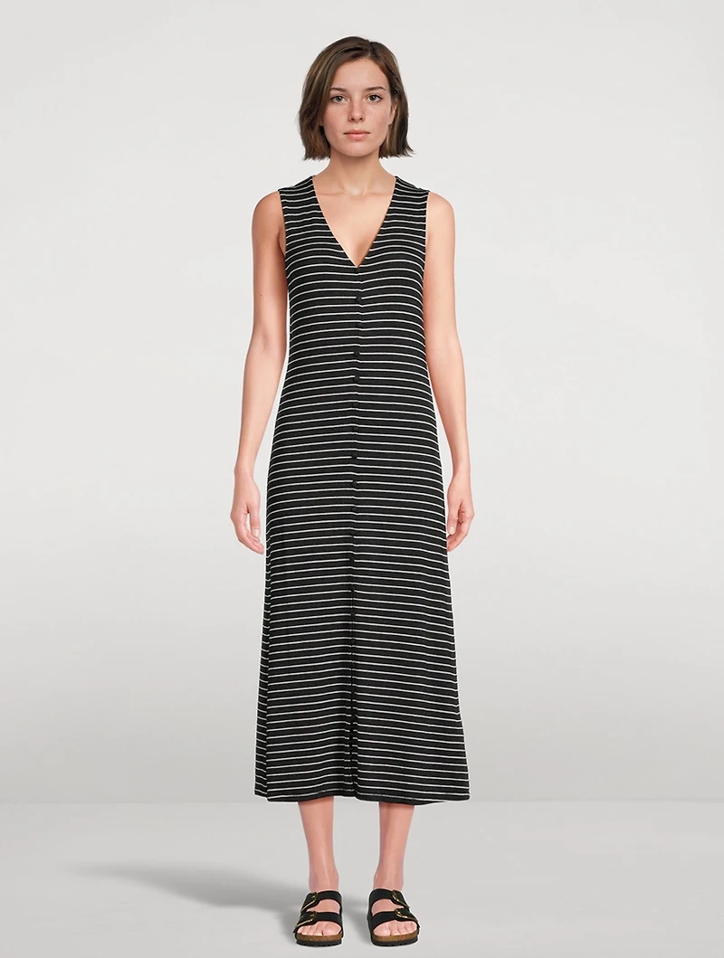 Striped Knit Button-Front Dress