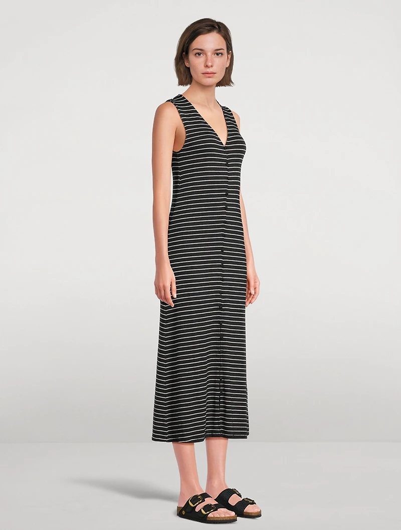 Striped Knit Button-Front Dress
