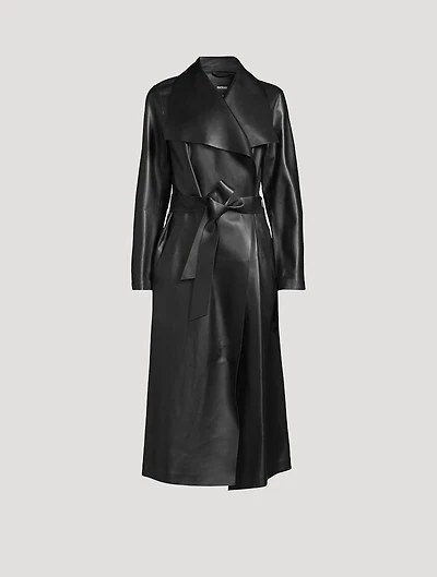 Mai Belted Leather Wrap Coat