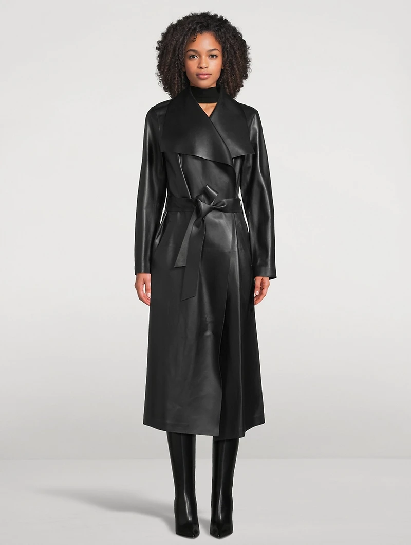 Mai Belted Leather Wrap Coat