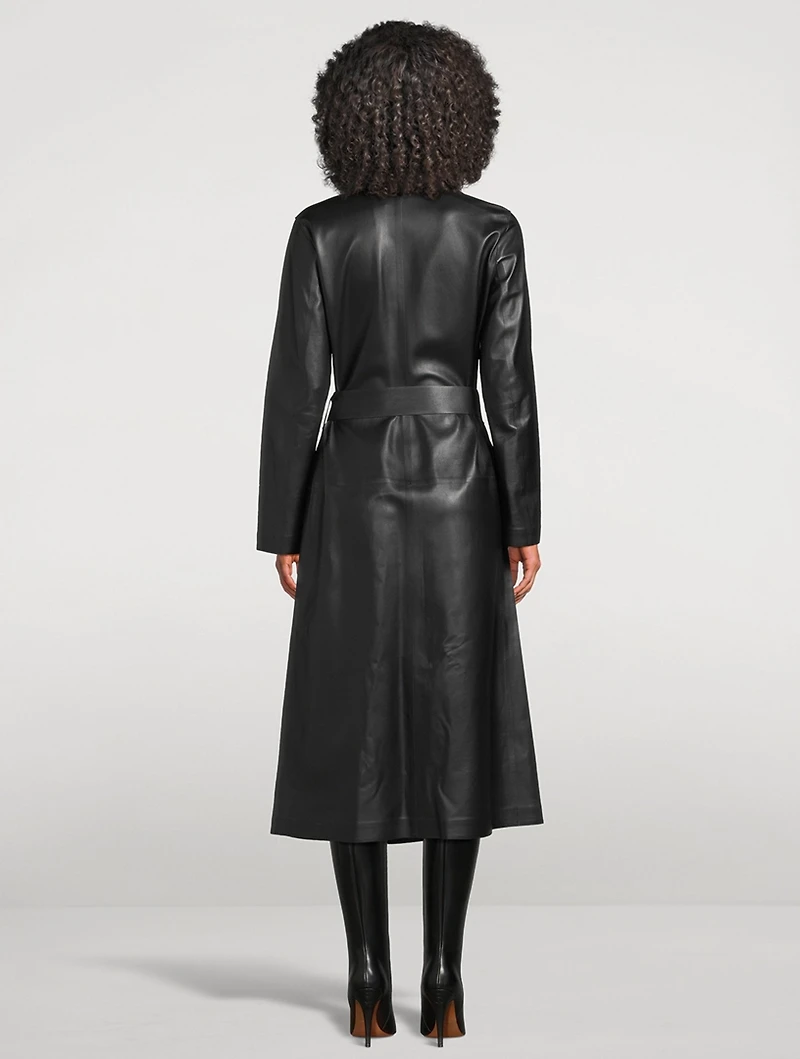 Mai Belted Leather Wrap Coat