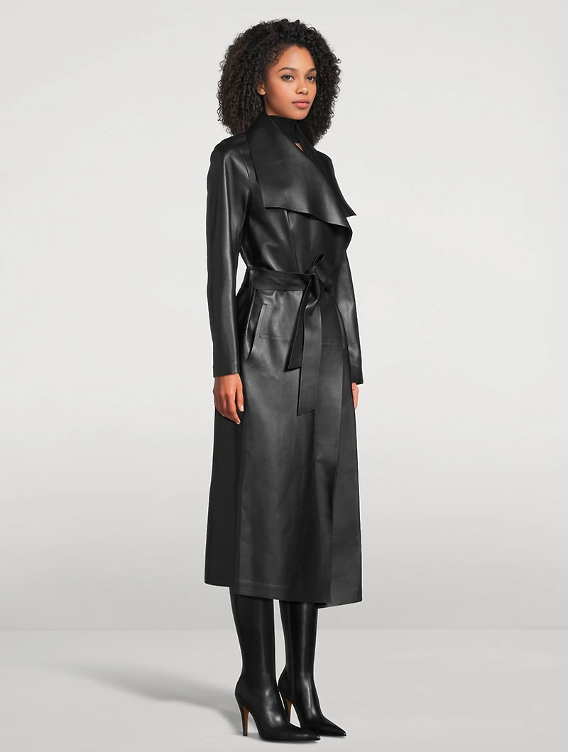 Mai Belted Leather Wrap Coat