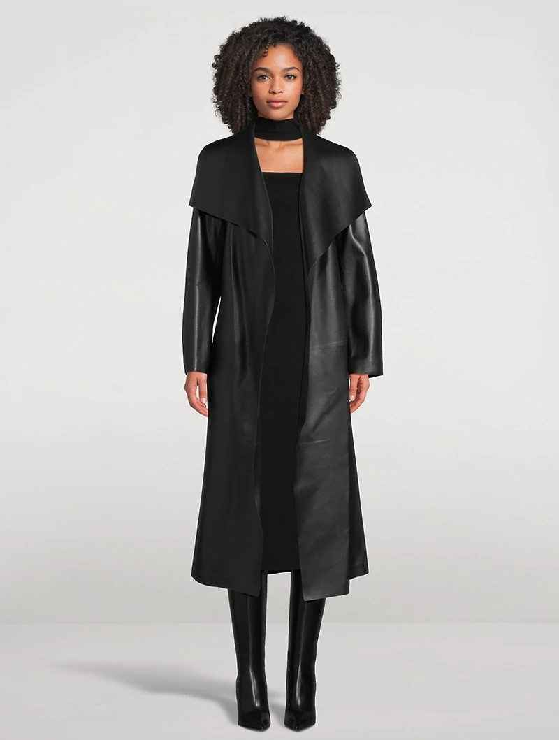 Mai Belted Leather Wrap Coat