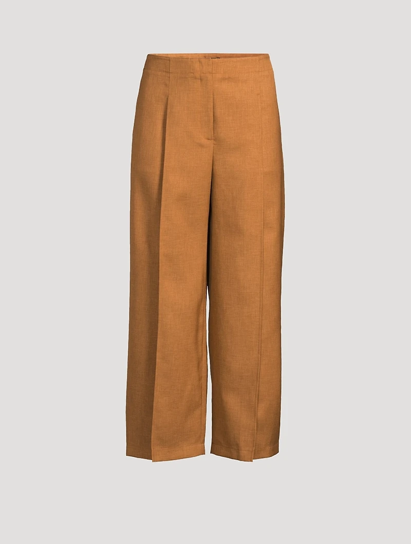 City Twill Pleated Wide-Leg Trousers