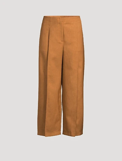 City Twill Pleated Wide-Leg Trousers