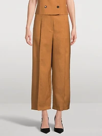 City Twill Pleated Wide-Leg Trousers