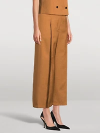 City Twill Pleated Wide-Leg Trousers